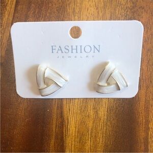 3/$20 triangular white and gold tone earrings
